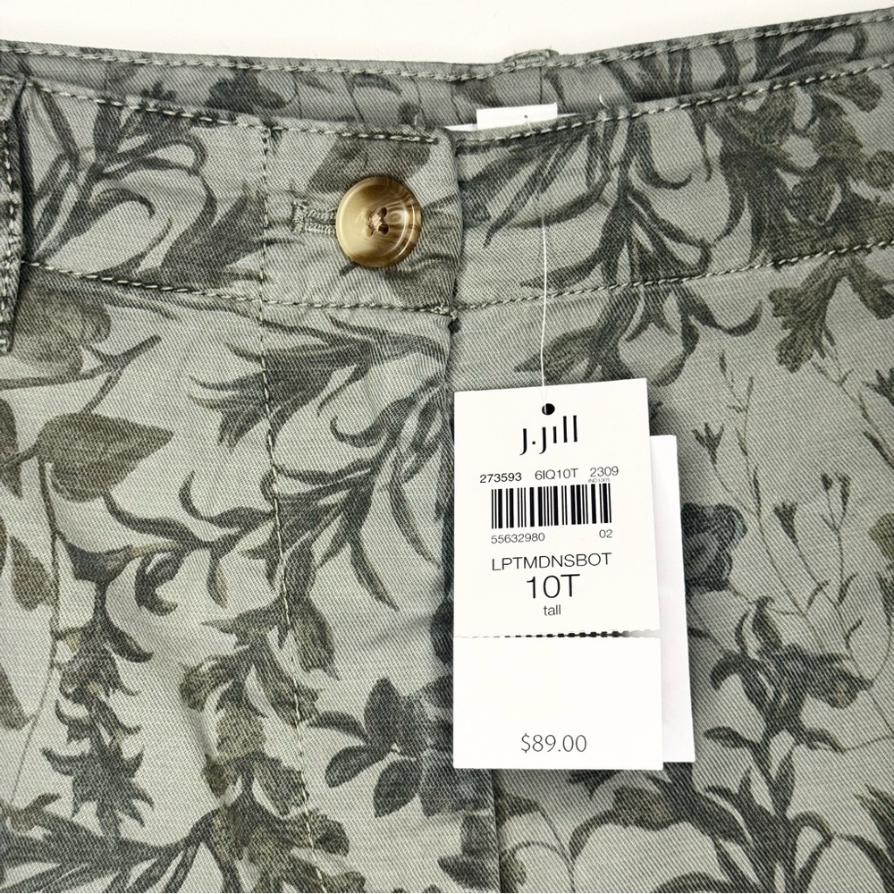 J.Jill Floral Print Ankle Pants Green Stretch Cotton Casual Cropped Size 10 Tall - Picture 3 of 10
